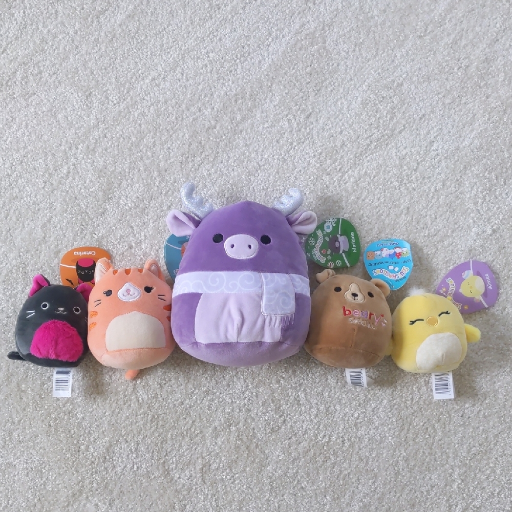 Cute Plush Toy Set in Purple, Orange, Brown, Yellow